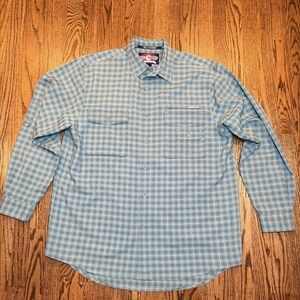 Helly Hansen 2-Tone Blue/Green 100% Heavy Poly S/S Button Ft. Shirt Sz. L Hiking